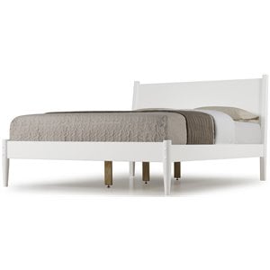 Camaflexi Mid-Century Solid Wood King Panel Bed in White