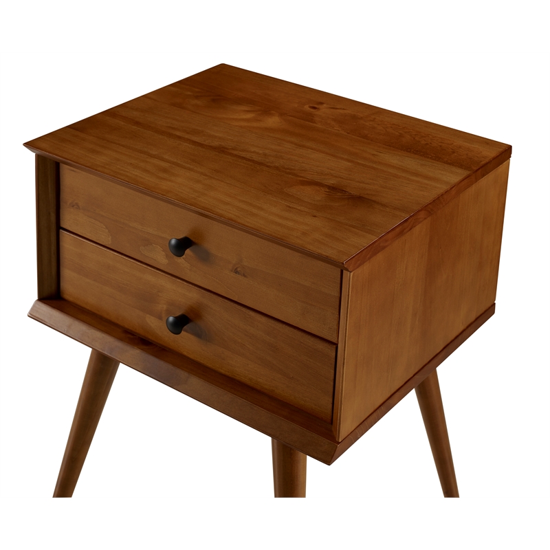 Camaflexi Mid-Century Solid Wood 2-Drawer Nightstand in Castanho Brown