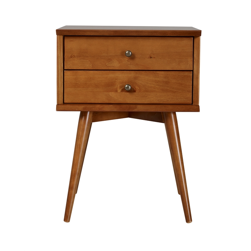 Camaflexi Mid-Century Solid Wood 2-Drawer Nightstand in Castanho Brown