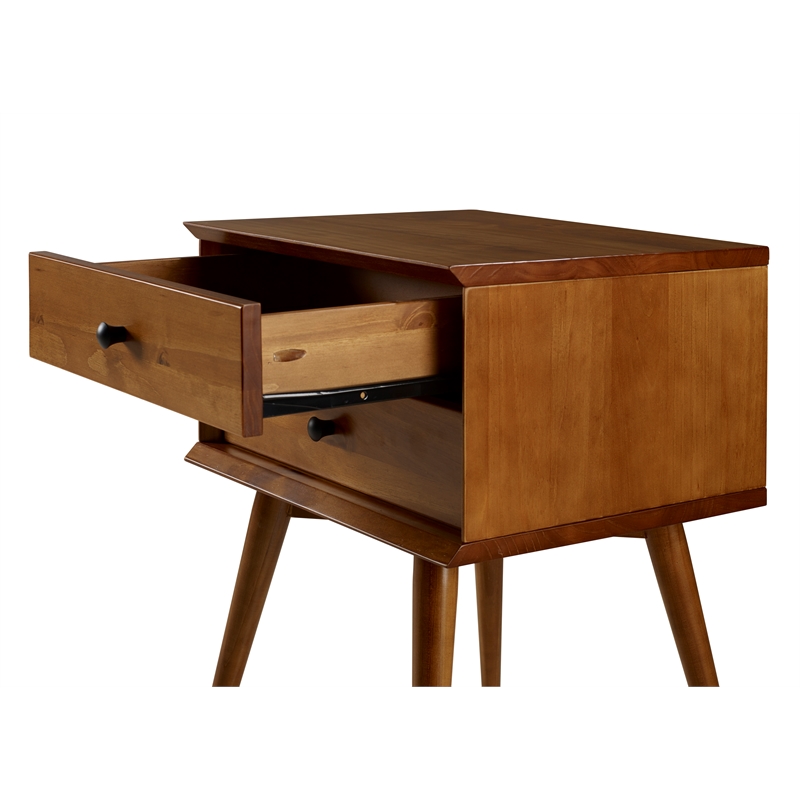 Camaflexi Mid-Century Solid Wood 2-Drawer Nightstand in Castanho Brown