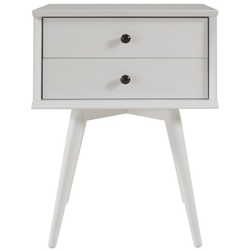 Camaflexi Mid-Century Solid Wood 2-Drawer Nightstand in White