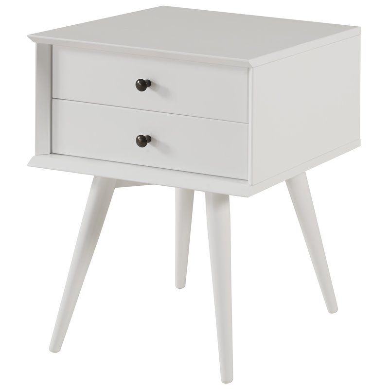 Camaflexi Mid-Century Solid Wood 2-Drawer Nightstand in White