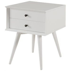 Camaflexi Mid-Century Solid Wood 2-Drawer Nightstand in White