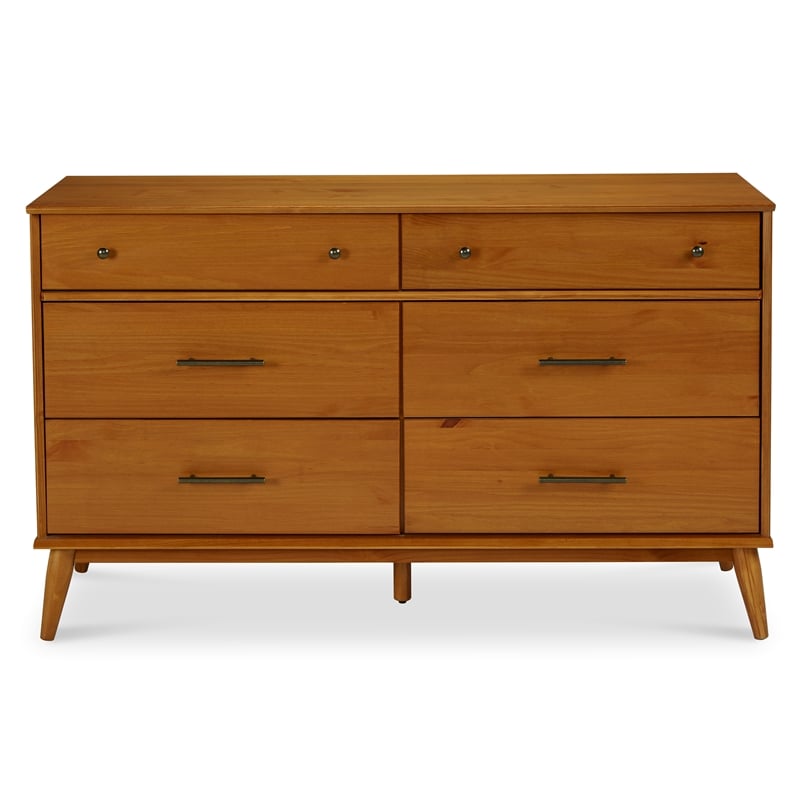 Camaflexi Mid-Century Solid Wood 6-Drawer Bedroom Dresser in Castanho Brown