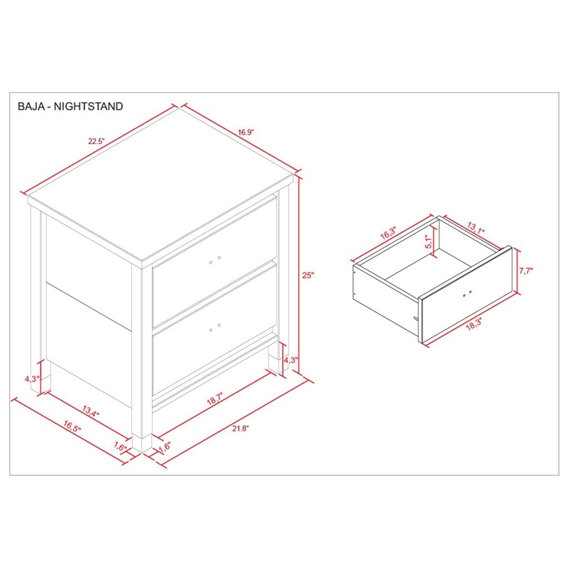 Camaflexi Baja Solid Wood 2-Drawer Nightstand in Shabby White