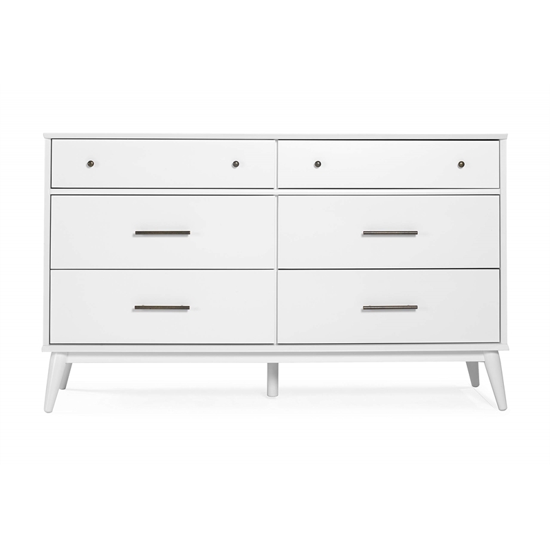 Camaflexi Mid-Century Solid Wood 6-Drawer Bedroom Dresser in White