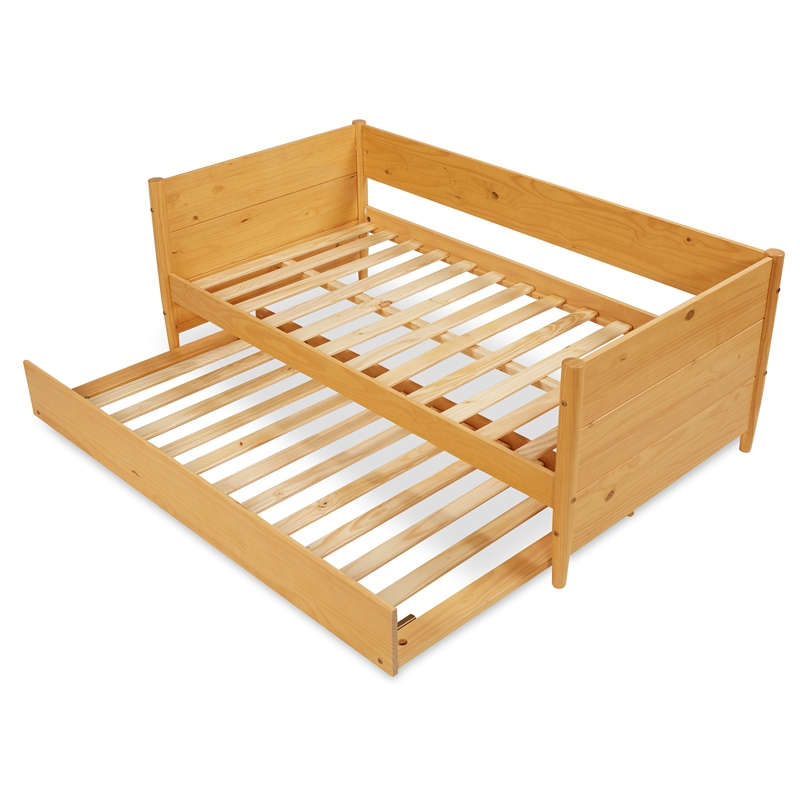 Camaflexi Mid-Century Solid Wood Twin Daybed and Trundle Set in Scandinavian Oak