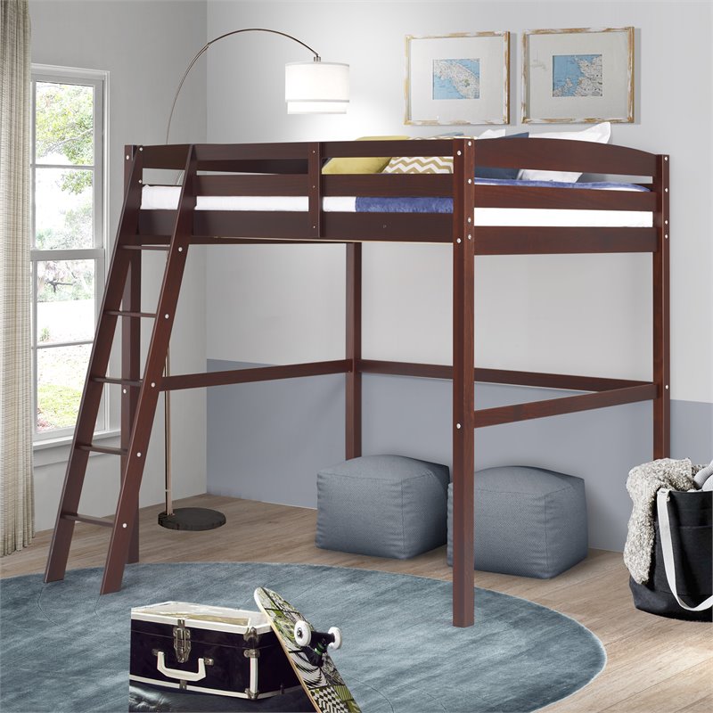 Camaflexi Tribeca Solid Wood High Loft Bed Frame Full in Cappuccino
