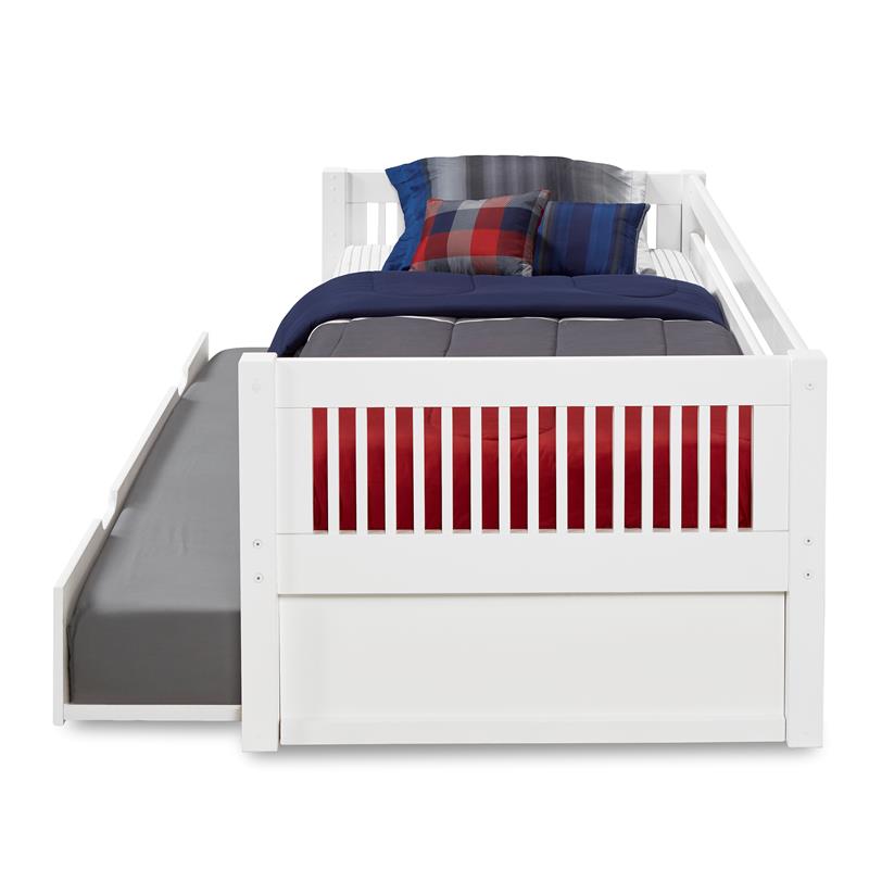 Camaflexi Twin Size Day Bed with Twin Trundle - Mission Headboard - White Finish
