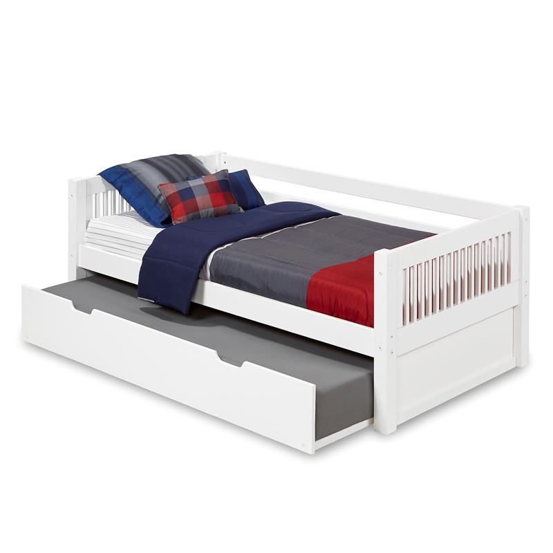 Camaflexi Twin Size Day Bed with Twin Trundle - Mission Headboard - White Finish