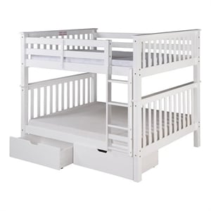 Santa Fe Mission Tall Bunk Bed Full over Full with Under Bed Drawers - White