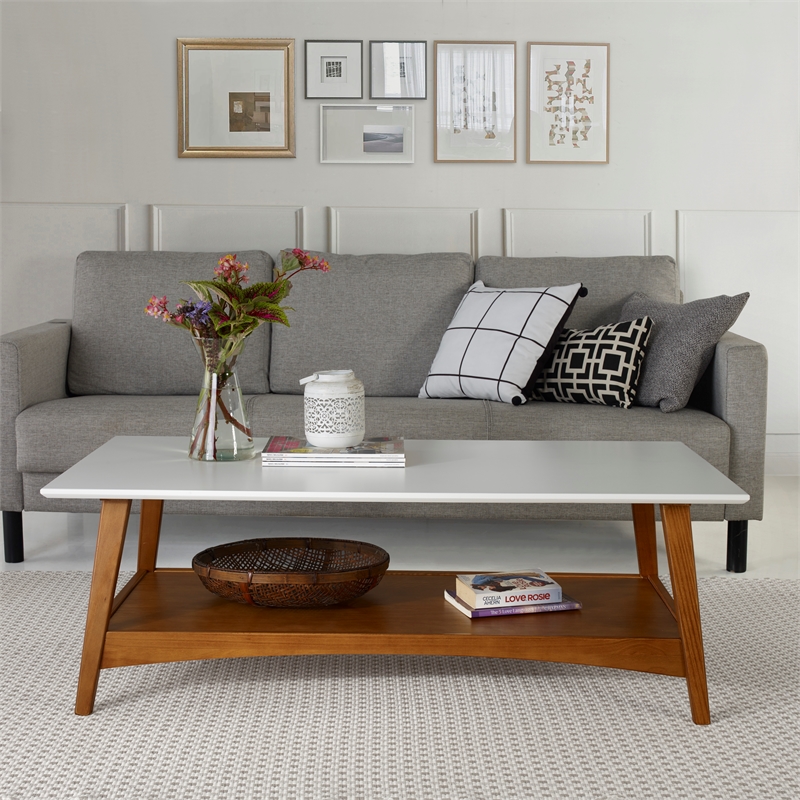 Mid Century Modern Coffee Table Castanho and White Finish