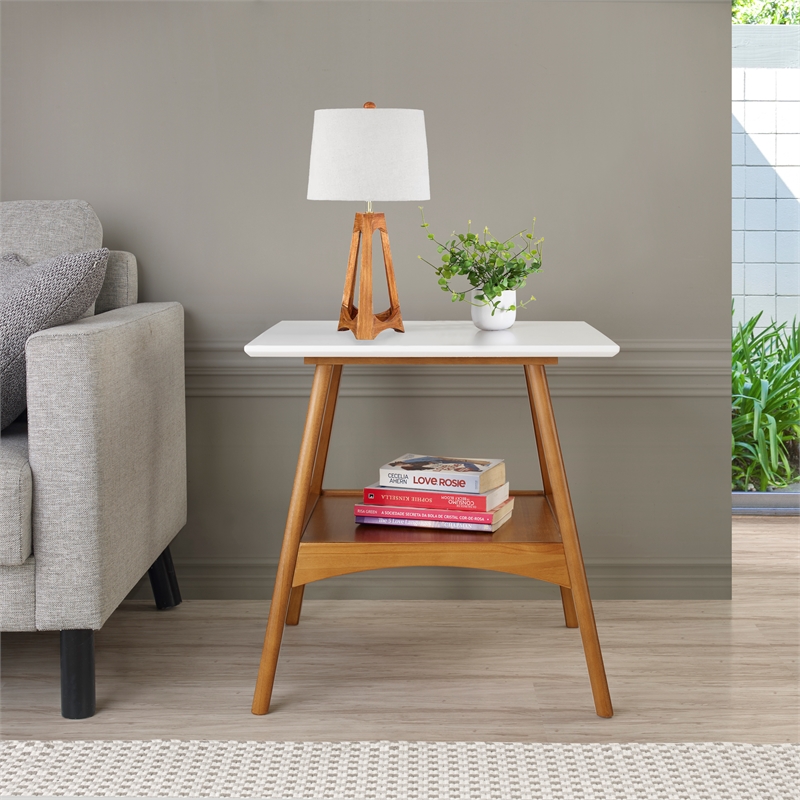 Mid Century Modern End Table Castanho and White Finish