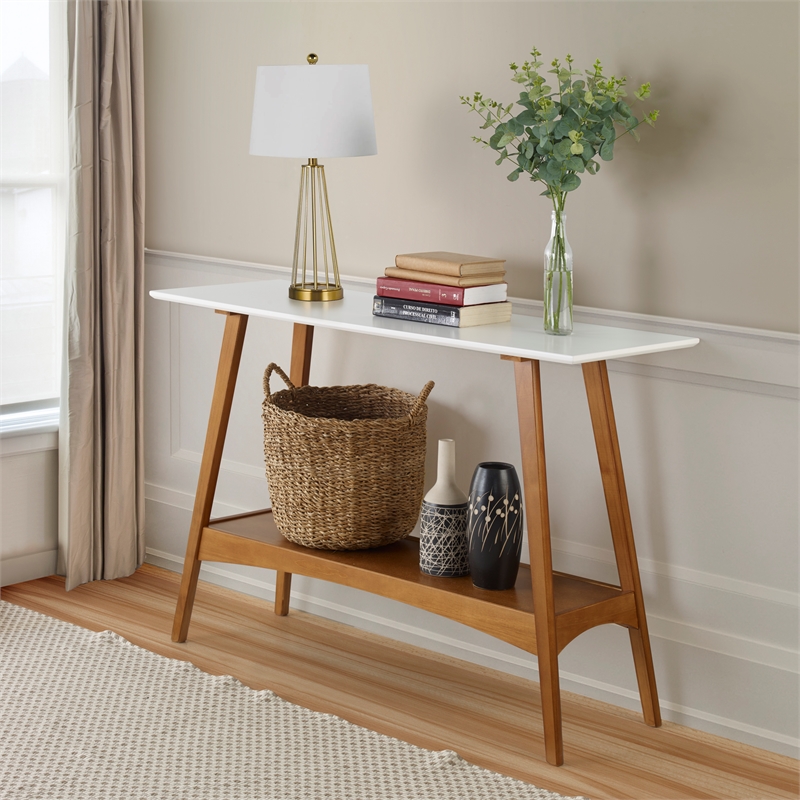 Mid Century Modern Console Table Castanho and White Finish