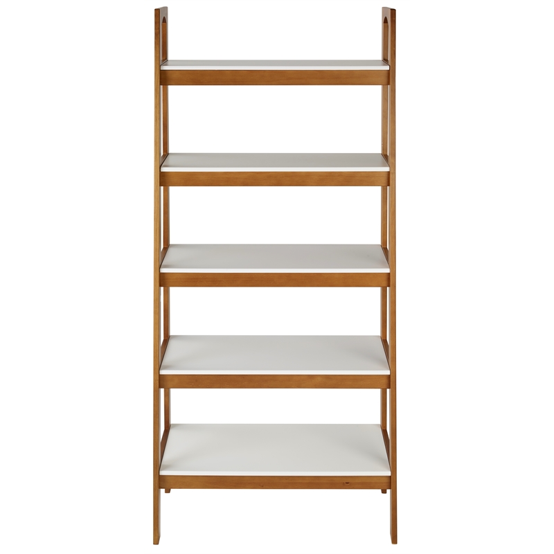 Mid Century Modern Open Bookcase Castanho and White Finish