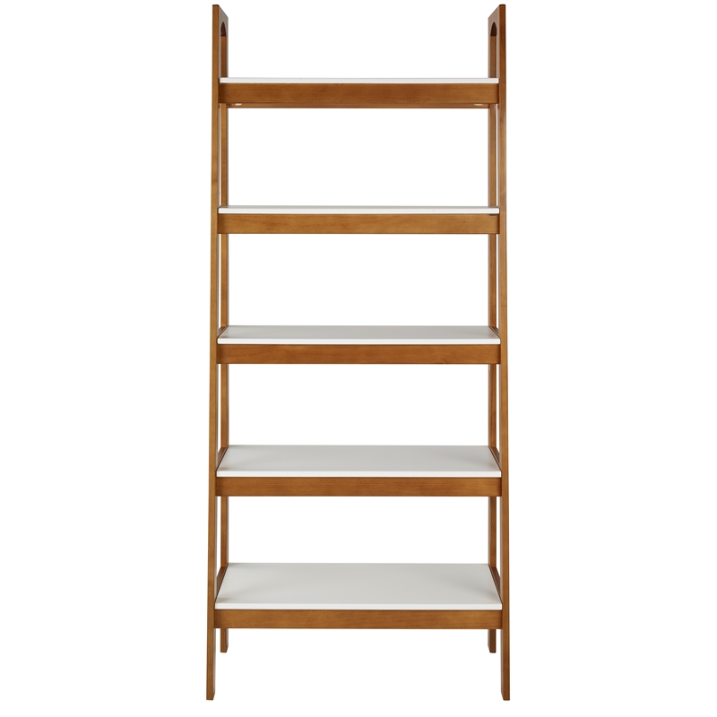Mid Century Modern Open Bookcase Castanho and White Finish