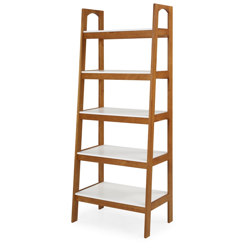 Mid Century Modern Open Bookcase Castanho and White Finish