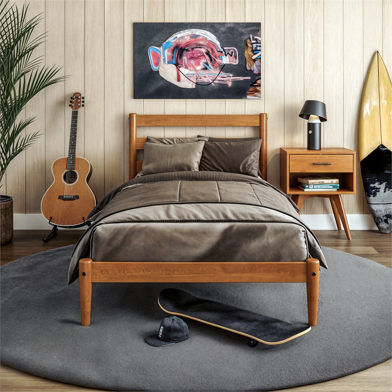 Camaflexi Mid-Century Twin Size Platform Bed - Castanho Finish