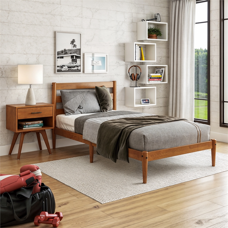 Camaflexi Mid-Century Twin Size Platform Bed - Castanho Finish