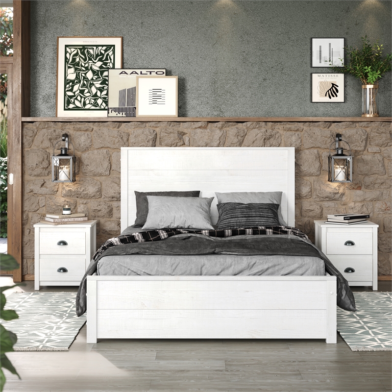 Hampton Solid Wood Bed Queen Size - Coastal White Finish