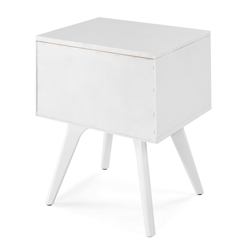 Mid Century Modern One Drawer Nightstand - White Finish