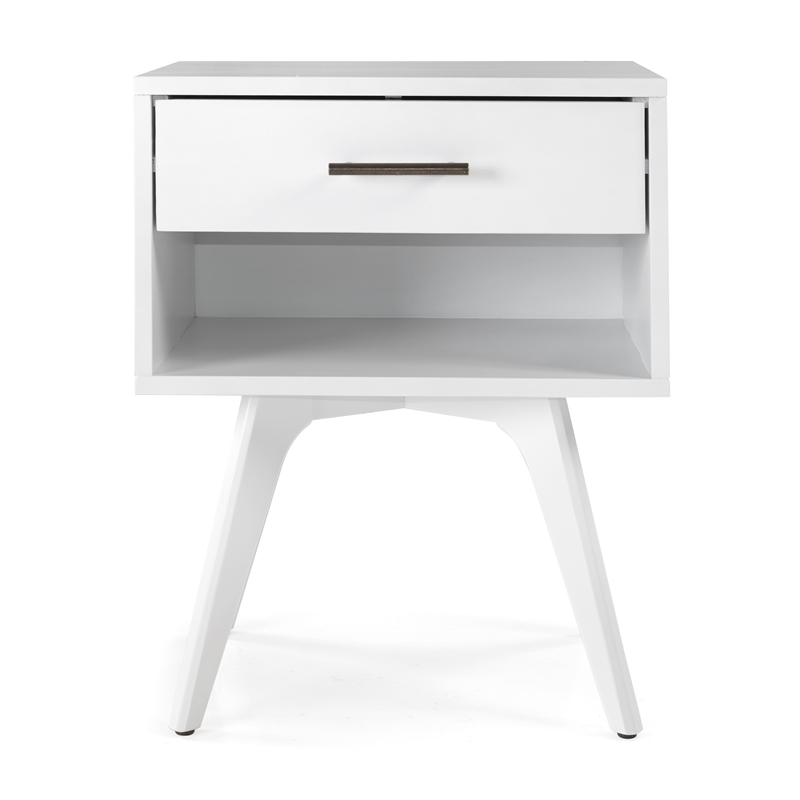 Mid Century Modern One Drawer Nightstand - White Finish