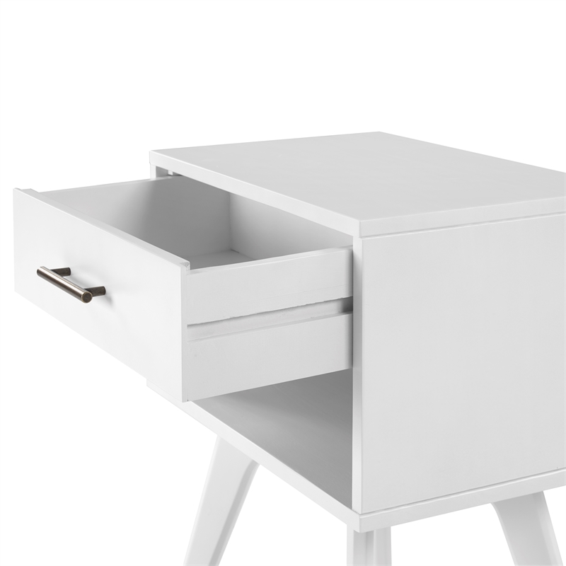Mid Century Modern One Drawer Nightstand - White Finish
