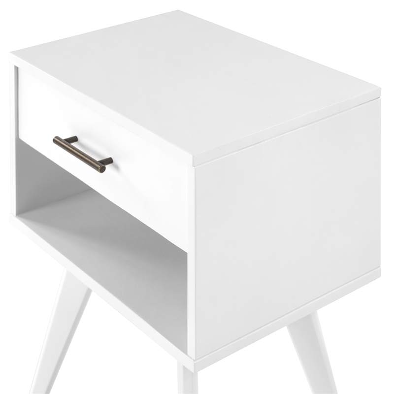 Mid Century Modern One Drawer Nightstand - White Finish