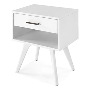 Mid Century Modern One Drawer Nightstand - White Finish