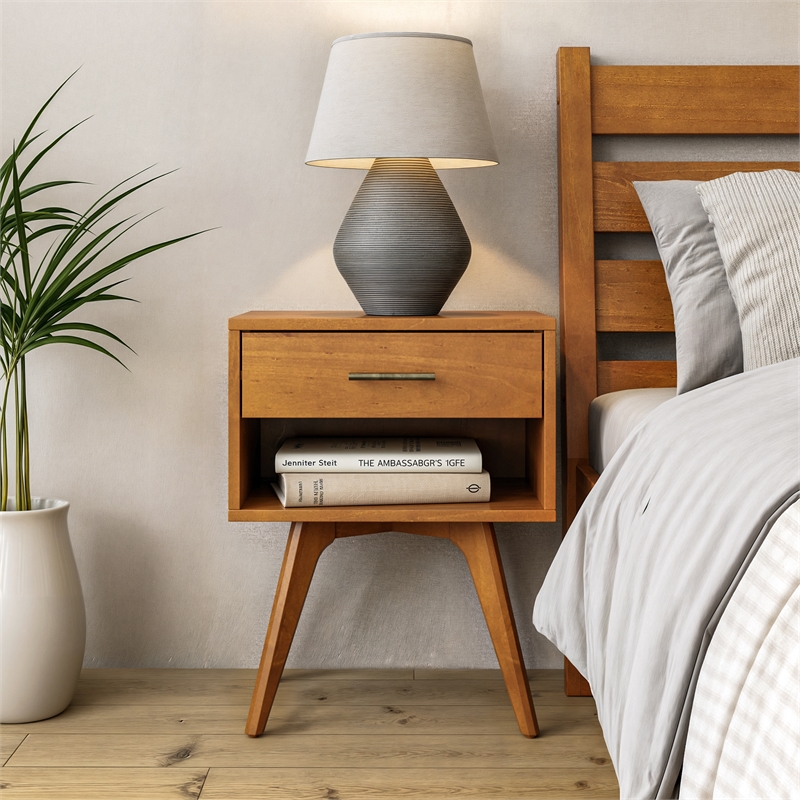 Mid Century Modern One Drawer Nightstand - Castanho Finish