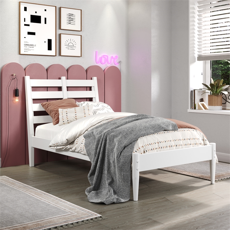 Mid-Century Slat Bed - Twin Size - White Finish