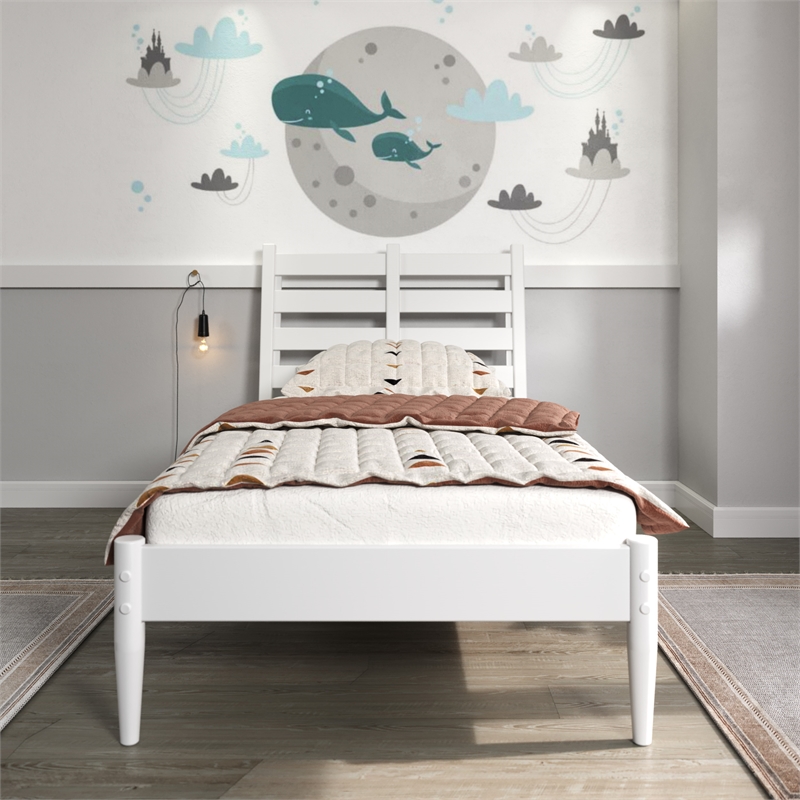 Mid-Century Slat Bed - Twin Size - White Finish