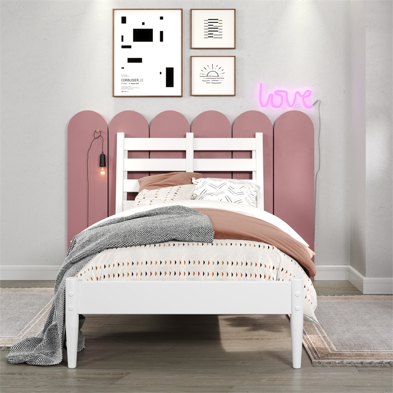 Mid-Century Slat Bed - Twin Size - White Finish