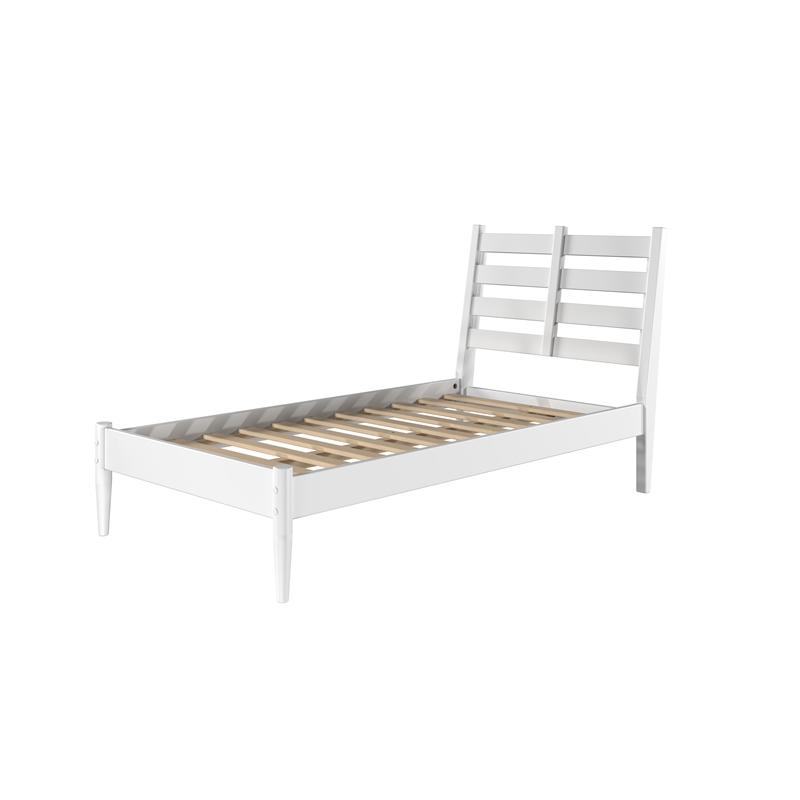 Mid-Century Slat Bed - Twin Size - White Finish