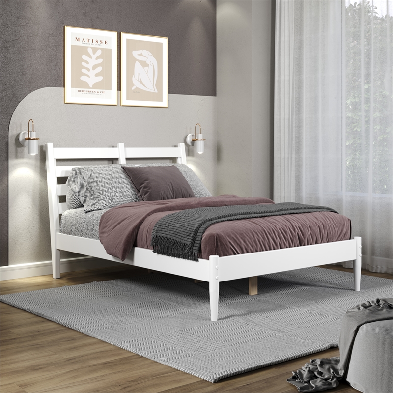 Mid-Century Slat Bed - Full Size - White Finish