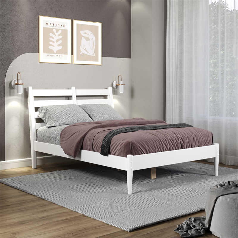 Mid-Century Slat Bed - Full Size - White Finish