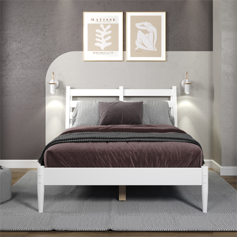 Mid-Century Slat Bed - Full Size - White Finish