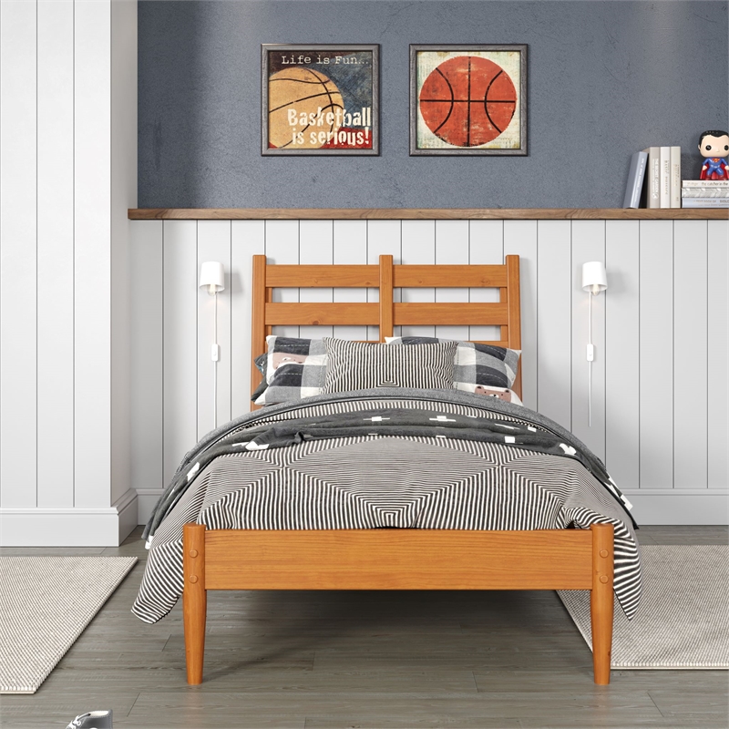 Mid-Century Slat Bed - Twin Size - Castanho Finish