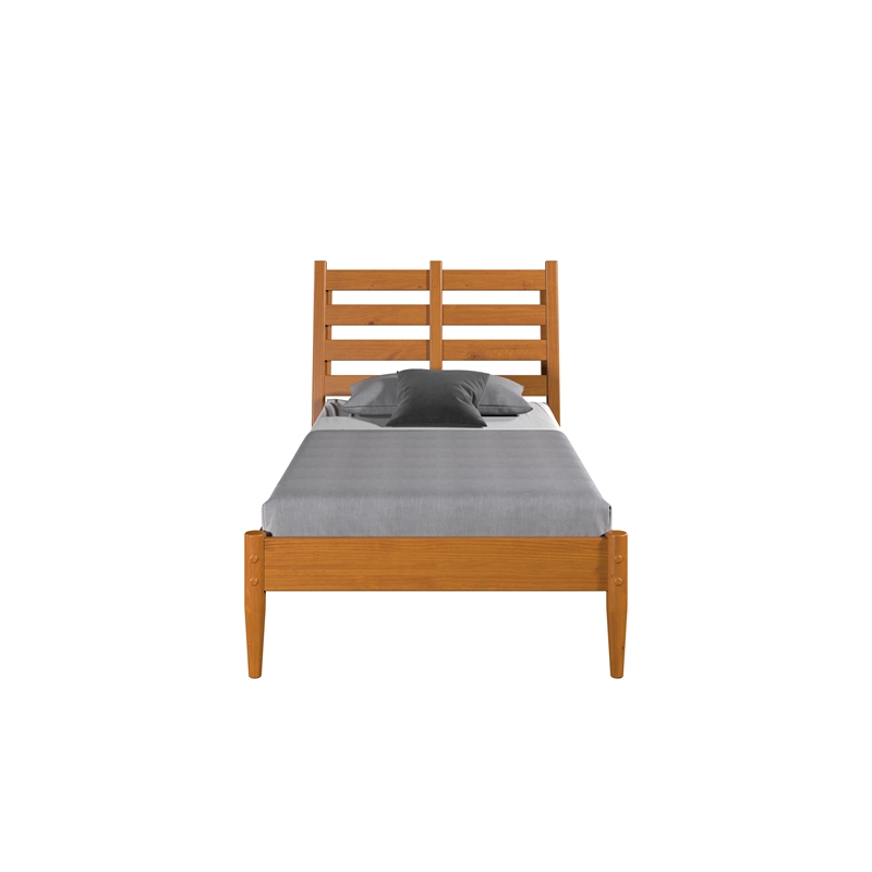 Mid-Century Slat Bed - Twin Size - Castanho Finish