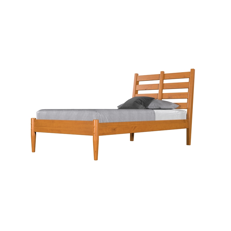 Mid-Century Slat Bed - Twin Size - Castanho Finish
