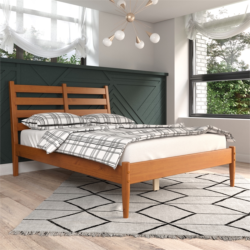 Mid-Century Slat Bed - Full Size - Castanho Finish