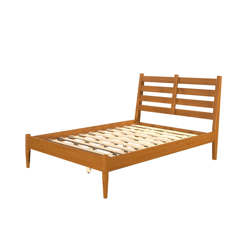 Mid-Century Slat Bed - Full Size - Castanho Finish