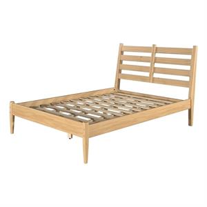 Camaflexi 58.11&quotW Mid-Century Wood Full Size Slat Bed Oak Finish