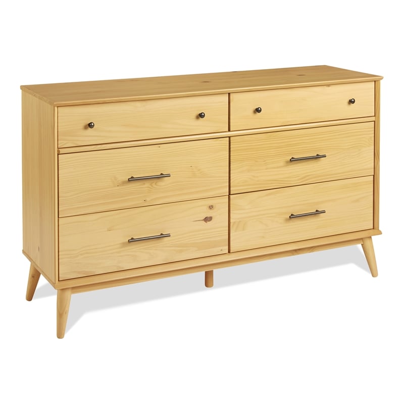 Mid Century Six Drawer Dresser - Scandinavian Oak Finish