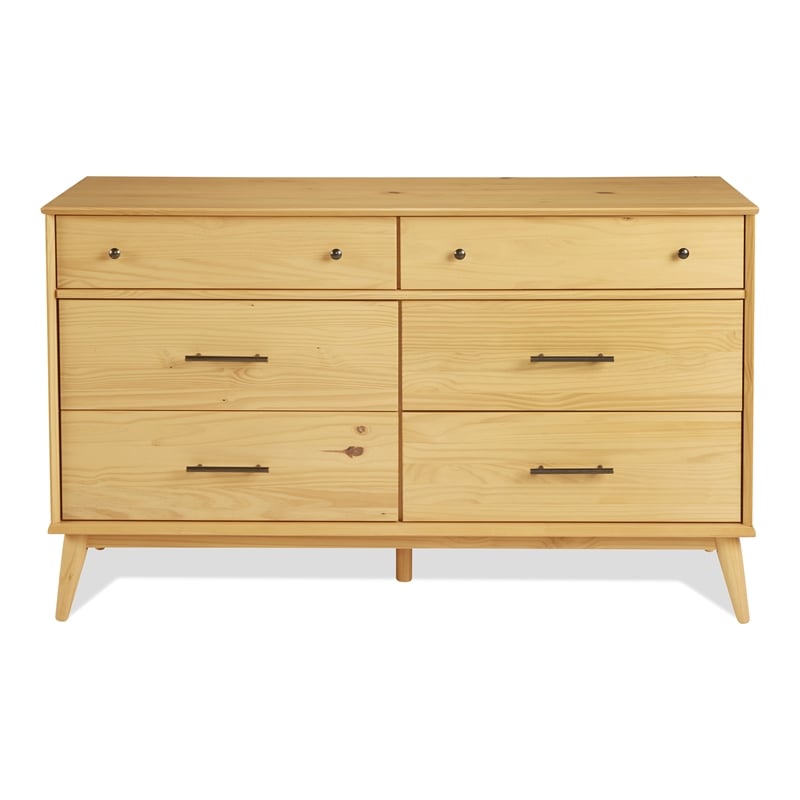 Mid Century Six Drawer Dresser - Scandinavian Oak Finish