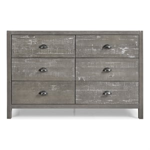 Camaflexi Hampton 51&quotW Six Drawer Wood Dresser in Granite Gray Finish