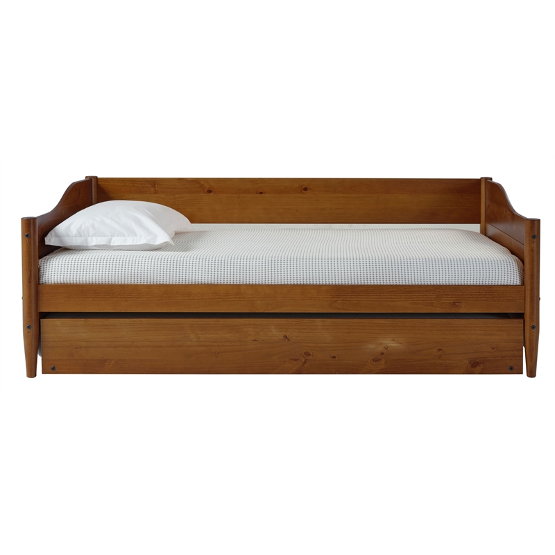 Mid Century Classic Twin Size Day Bed with Trundle Castanho Finish