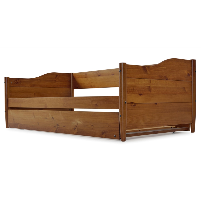 Mid Century Classic Twin Size Day Bed with Trundle Castanho Finish