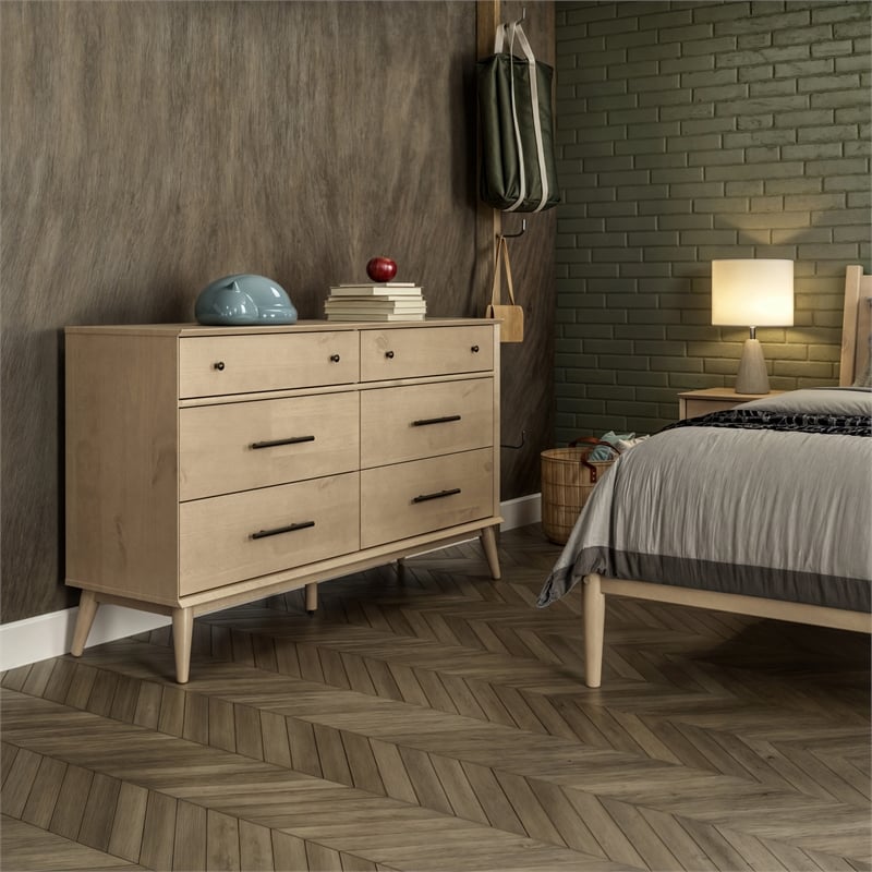 Camaflexi Mid Century Modern Dresser 6 Drawers Light Oak