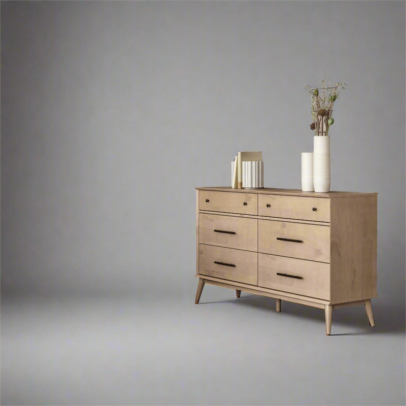 Camaflexi Mid Century Modern Dresser 6 Drawers Light Oak